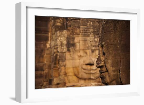 The faces on the Bayon temple at Angkor, UNESCO World Heritage Site, Siem Reap, Cambodia, Indochina-Alex Treadway-Framed Photographic Print