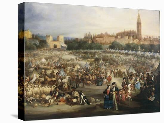 The Fair of Seville, the Cathedral and Giralda in Background-Andrea Appiani-Stretched Canvas