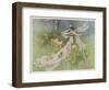 The Fairy Coquette, with Three Wolves Which She Has Just Transformed into Lambs-Warwick Goble-Framed Art Print