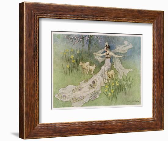 The Fairy Coquette, with Three Wolves Which She Has Just Transformed into Lambs-Warwick Goble-Framed Art Print