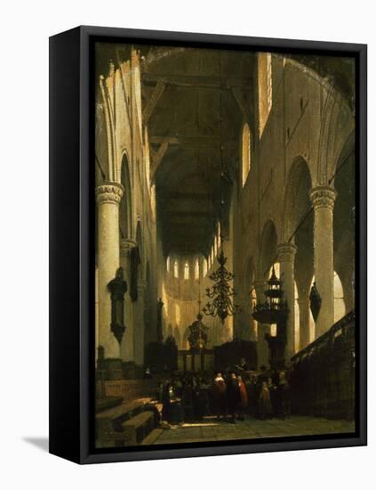 The Faithful in St Peter's Church in Leiden-Johannes Bosboom-Framed Stretched Canvas