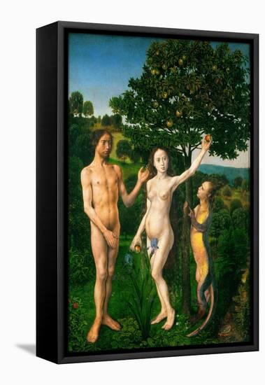 The Fall. Adam and Eve tempted by the snake. Diptych of the Fall and the Redemption.-Hugo van der Goes-Framed Stretched Canvas