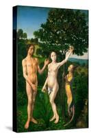 The Fall. Adam and Eve tempted by the snake. Diptych of the Fall and the Redemption.-Hugo van der Goes-Stretched Canvas