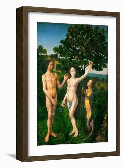 The Fall. Adam and Eve tempted by the snake. Diptych of the Fall and the Redemption.-Hugo van der Goes-Framed Giclee Print