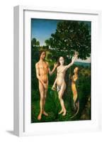 The Fall. Adam and Eve tempted by the snake. Diptych of the Fall and the Redemption.-Hugo van der Goes-Framed Giclee Print