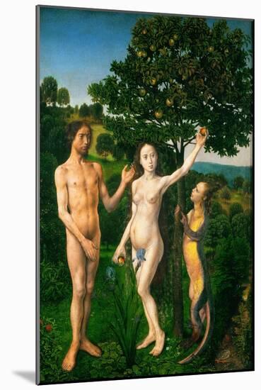 The Fall. Adam and Eve tempted by the snake. Diptych of the Fall and the Redemption.-Hugo van der Goes-Mounted Giclee Print