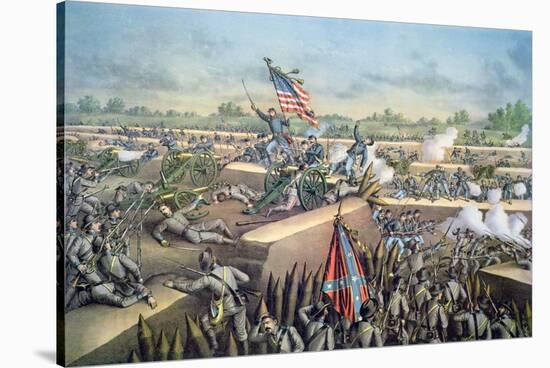 The Fall of Petersburg to the Union Army, 2nd April 1965, Engraved by Kurz and Allison, 1893-American School-Stretched Canvas