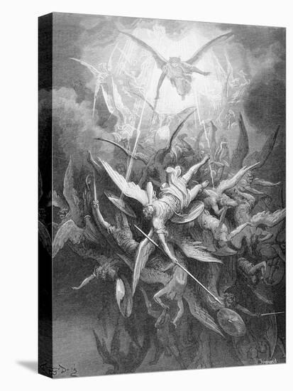 The Fall of the Rebel Angels, from Book I of 'Paradise Lost' by John Milton (1608-74) C.1868-Gustave Dor?-Stretched Canvas