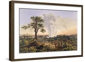 The Falls by Sunrise with the Spray Cloud Rising 1,200 Feet, 1865 (Colour Print)-Thomas Baines-Framed Giclee Print