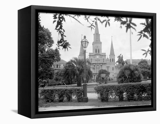 The Famed Old St. Louis Cathedral Faces Jackson Square or Place D'Armes-null-Framed Stretched Canvas