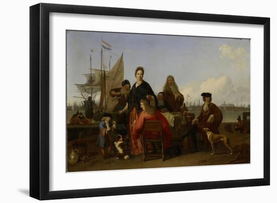 The Families and the Hooghe Bakhuysen the Meal at the Mussel Jetty at the IJ in Amsterdam-Ludolf Bakhuysen-Framed Art Print