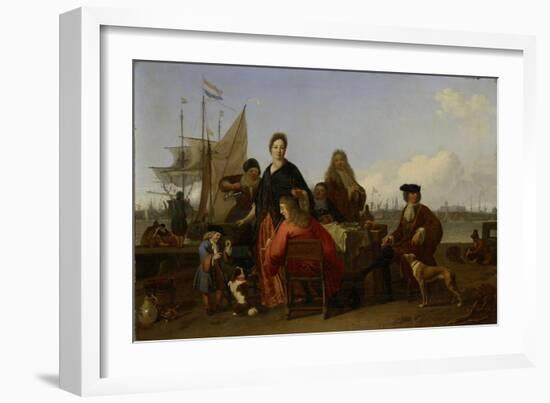 The Families and the Hooghe Bakhuysen the Meal at the Mussel Jetty at the IJ in Amsterdam-Ludolf Bakhuysen-Framed Art Print