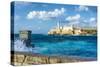 The Famous Castle of El Morro in Havana with a Stormy Weather and Big Waves in the Ocean-Kamira-Stretched Canvas