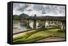 The Famous River Kwai Bridge in Kanchanaburi under a Cloudy Sky in Rainy Season, Thailand-smithore-Framed Stretched Canvas