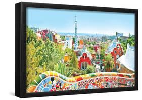 The Famous Summer Park Guell Over Bright Blue Sky In Barcelona, Spain-null-Framed Poster
