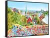 The Famous Summer Park Guell Over Bright Blue Sky In Barcelona, Spain-Vladitto-Framed Stretched Canvas