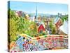The Famous Summer Park Guell Over Bright Blue Sky In Barcelona, Spain-Vladitto-Stretched Canvas