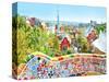 The Famous Summer Park Guell Over Bright Blue Sky In Barcelona, Spain-Vladitto-Stretched Canvas