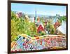 The Famous Summer Park Guell Over Bright Blue Sky In Barcelona, Spain-Vladitto-Framed Art Print