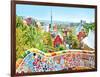 The Famous Summer Park Guell Over Bright Blue Sky In Barcelona, Spain-Vladitto-Framed Art Print