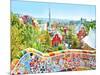 The Famous Summer Park Guell Over Bright Blue Sky In Barcelona, Spain-Vladitto-Mounted Art Print