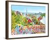 The Famous Summer Park Guell Over Bright Blue Sky In Barcelona, Spain-Vladitto-Framed Art Print