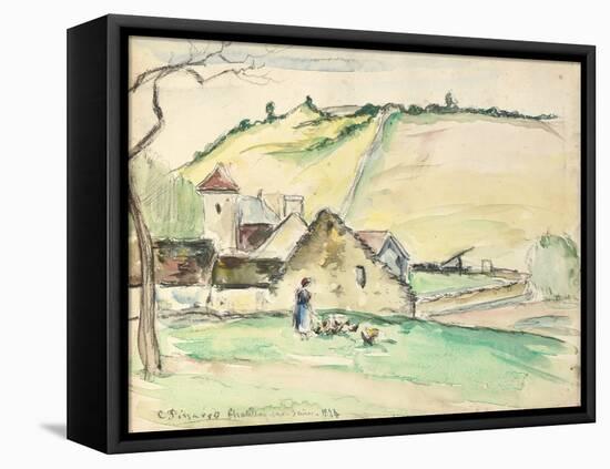 The Farm at Chatillon-Sur-Seine, 1882 (W/C, Wash and Charcoal on Paper)-Camille Pissarro-Framed Stretched Canvas