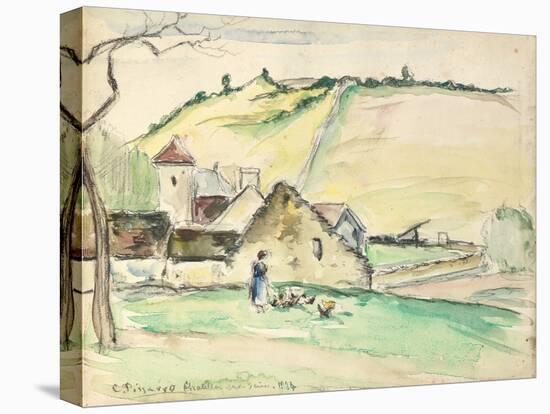 The Farm at Chatillon-Sur-Seine, 1882 (W/C, Wash and Charcoal on Paper)-Camille Pissarro-Stretched Canvas