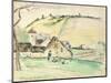 The Farm at Chatillon-Sur-Seine, 1882 (W/C, Wash and Charcoal on Paper)-Camille Pissarro-Mounted Giclee Print