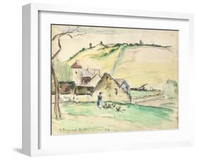 The Farm at Chatillon-Sur-Seine, 1882 (W/C, Wash and Charcoal on Paper)-Camille Pissarro-Framed Giclee Print