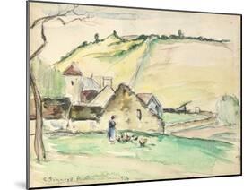 The Farm at Chatillon-Sur-Seine, 1882 (W/C, Wash and Charcoal on Paper)-Camille Pissarro-Mounted Giclee Print