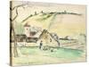 The Farm at Chatillon-Sur-Seine, 1882 (W/C, Wash and Charcoal on Paper)-Camille Pissarro-Stretched Canvas