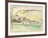 The Farm at Chatillon-Sur-Seine, 1882 (W/C, Wash and Charcoal on Paper)-Camille Pissarro-Framed Giclee Print