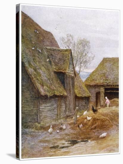 The Farmer's Wife Feeds Her Poultry in a Kent Farmyard-Helen Allingham-Stretched Canvas