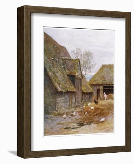 The Farmer's Wife Feeds Her Poultry in a Kent Farmyard-Helen Allingham-Framed Art Print