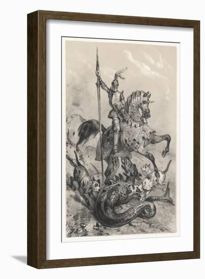 The Fearful Dragon of Rhodes is Slain by the Bold Knight Dieu-Donne De Gozon-Victor Jean Adam-Framed Art Print