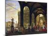 The Feast of Gifts in Piazza Della Signoria in Florence under Loggia Dei Lanzi Building-null-Mounted Giclee Print