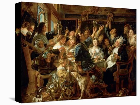 The Feast of the Bean King, Ca 1640-1645-Jacob Jordaens-Stretched Canvas