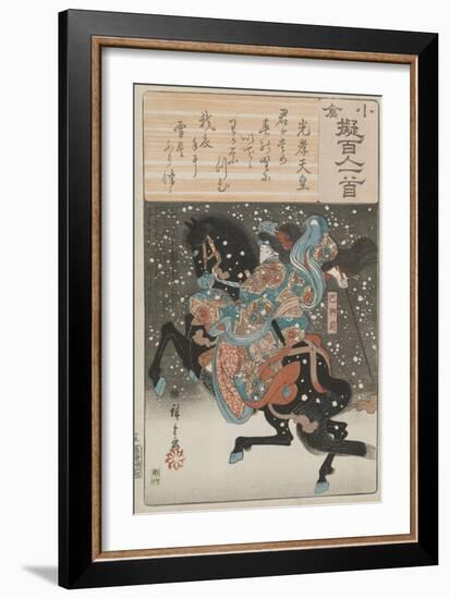 The female samurai warrior Tomoe Gozen with a poem by Emperor Koko, 1845-46-Ando or Utagawa Hiroshige-Framed Giclee Print