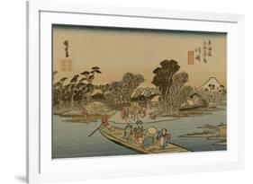 The Ferry from Kawasaki Travel Out to the Other Side, Mount Fuji in the Distance-Utagawa Hiroshige-Framed Premium Giclee Print