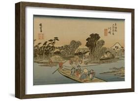 The Ferry from Kawasaki Travel Out to the Other Side, Mount Fuji in the Distance-Utagawa Hiroshige-Framed Art Print