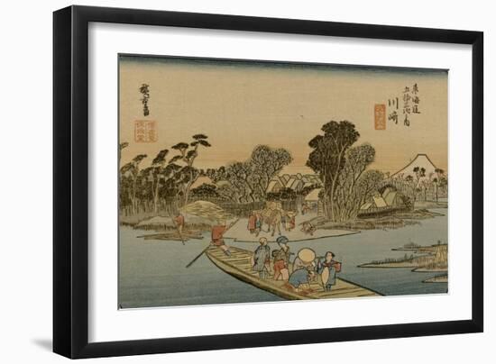 The Ferry from Kawasaki Travel Out to the Other Side, Mount Fuji in the Distance-Utagawa Hiroshige-Framed Art Print