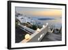 The Fiery Red Sky on the Aegean Sea after Sunset Seen from the Typical Terraces of Firostefani-Roberto Moiola-Framed Photographic Print