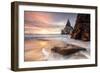 The Fiery Sky at Sunset Is Reflected on the Ocean Waves and Cliffs, Praia Da Ursa, Cabo Da Roca-Roberto Moiola-Framed Photographic Print