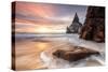 The Fiery Sky at Sunset Is Reflected on the Ocean Waves and Cliffs, Praia Da Ursa, Cabo Da Roca-Roberto Moiola-Stretched Canvas