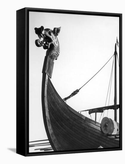 The Figurehead of the Viking Longship "Hugin" at Pegwell Bay Kent England-null-Framed Stretched Canvas