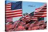 The final flight of the Space Shuttle Columbia flies on 9/21/12 over US Flags at Peperdine Unive...-null-Stretched Canvas