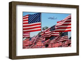 The final flight of the Space Shuttle Columbia flies on 9/21/12 over US Flags at Peperdine Unive...-null-Framed Photographic Print