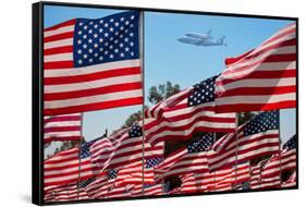 The final flight of the Space Shuttle Columbia flies on 9/21/12 over US Flags at Peperdine Unive...-null-Framed Stretched Canvas