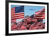 The final flight of the Space Shuttle Columbia flies on 9/21/12 over US Flags at Peperdine Unive...-null-Framed Photographic Print